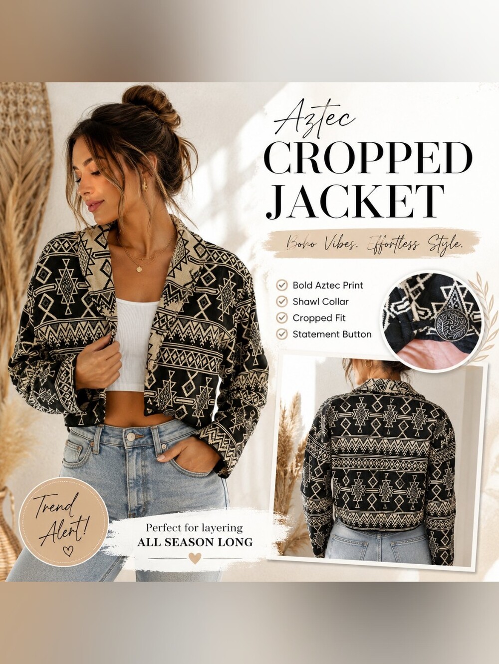 Tribal Aztec Jacquard Cropped Jacket - No Tags (Fits S/M)
